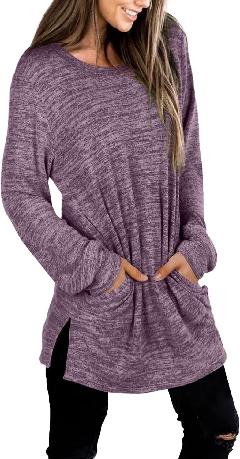 XIEERDUO Womens Casual Sweatshirts Long Sleeve Shirts Oversized With Pocket Tunic Tops S-3XL