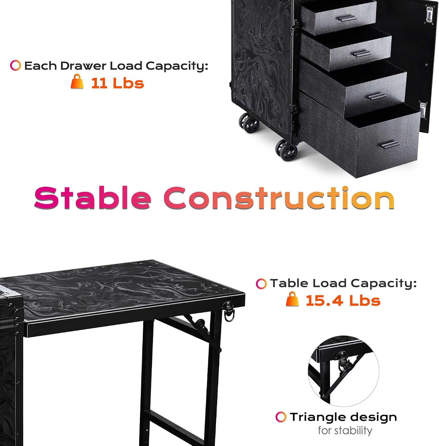 BYOOTIQUE Portable Nail Desk with 4 Storage Drawer Rolling Manicure Table