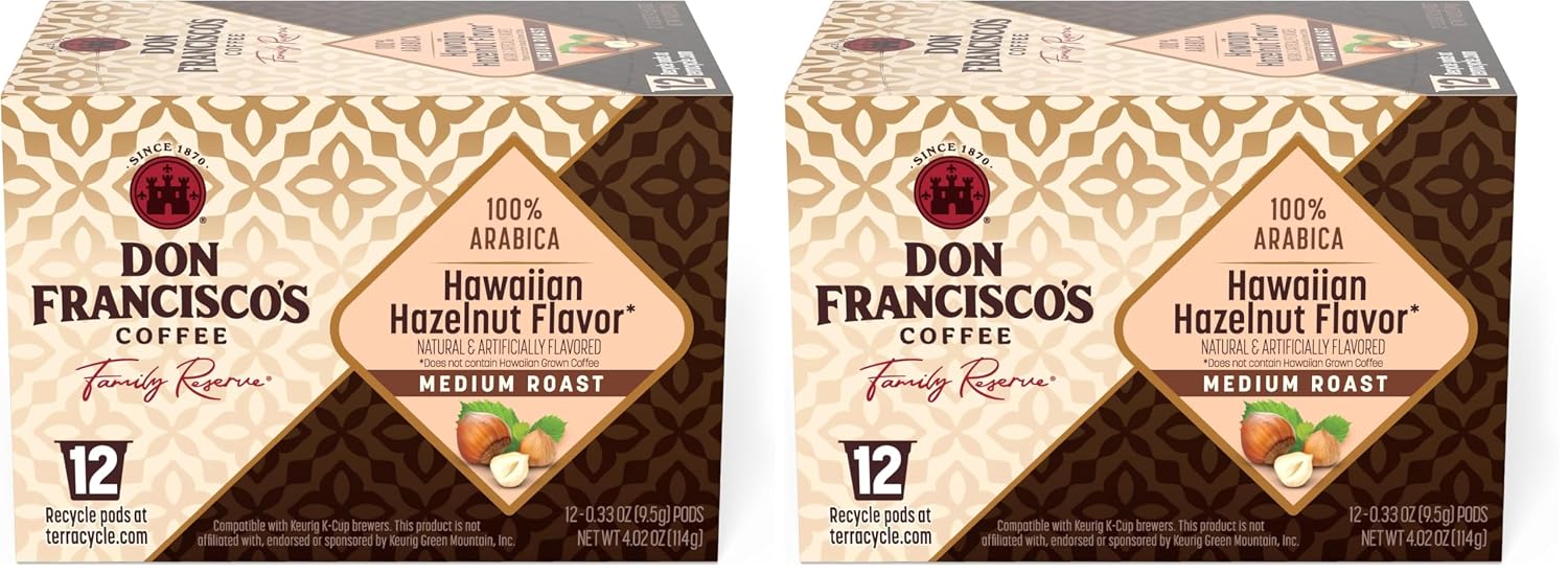 Don Francisco's Hawaiian Hazelnut Coffee Pods, Medium Roast, 24ct | Compatible with Keurig Coffee Pod Brewers, 100% Arabica Coffee, Convenient Single Serve Brewing, Fresh Brew in Every Cup