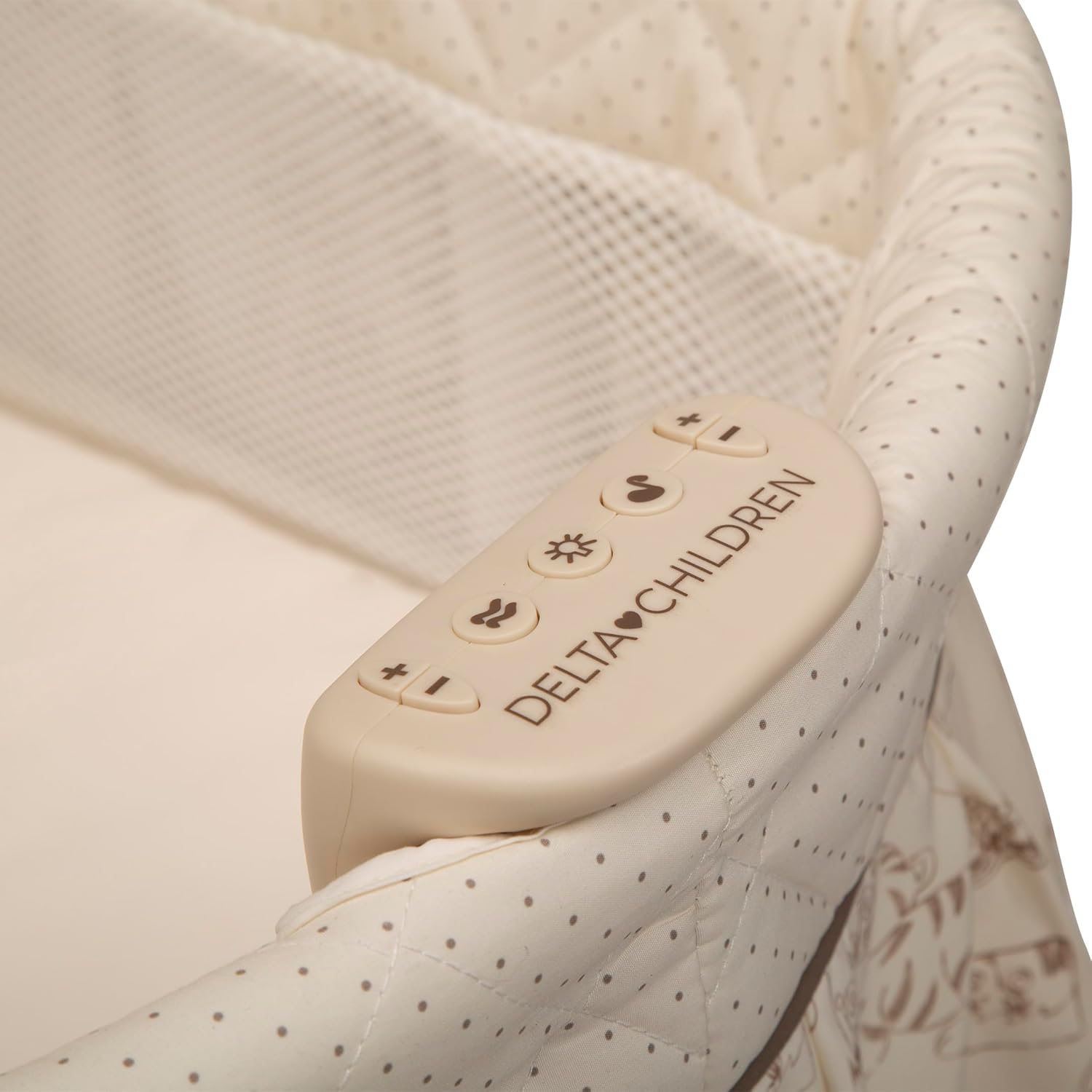 Delta Children Portable Rocking Bassinet for Newborns Bedside Sleeper Crib with Gentle Vibrations, Nightlight, Soothing Music, Adjustable Canopy