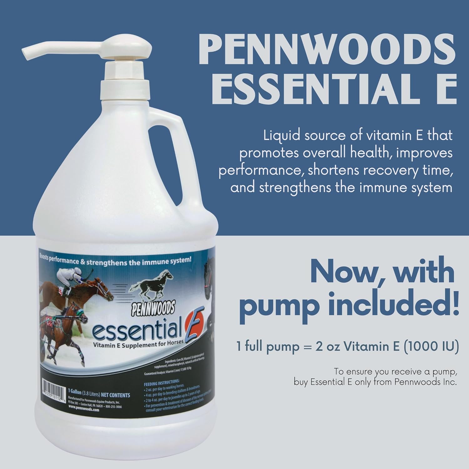 Essential E: Equine Vitamin E Horse Supplement, 1 Gallon | Supports Horse Health, Athletic Performance, Muscle Recovery, Equine Daily Nutrition