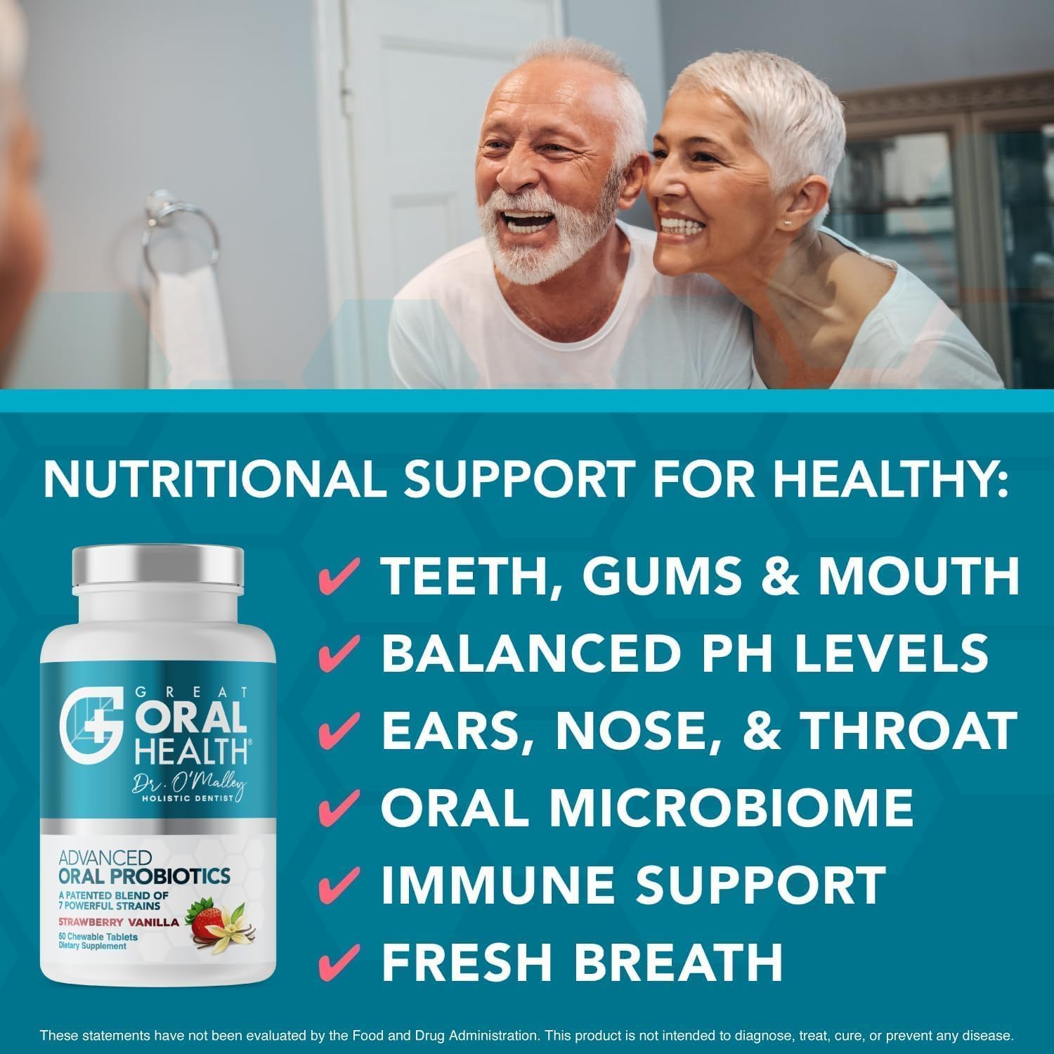 Oral Probiotics for Mouth Bad Breath Treatment for Adults; Dentist Formulated Dental Probiotics for Teeth and Gums Health & Chronic Halitosis with BLIS K12 M18, 60 Chewable Oral Health Tablets Mint