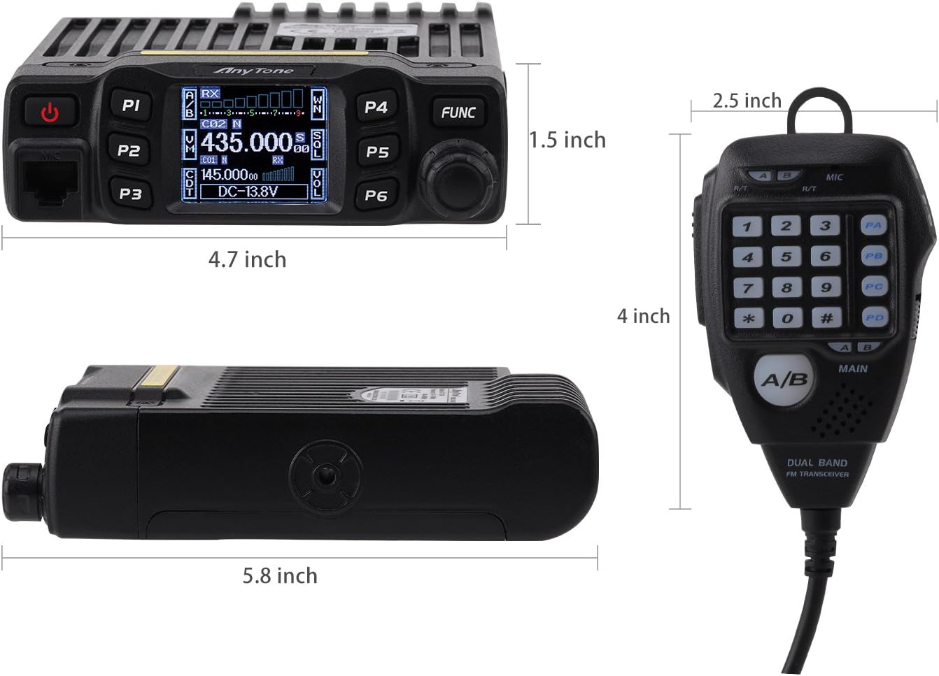 AnyTone AT-778UV Dual Band Transceiver Mobile Radio VHF/Uhf Two Way Radio