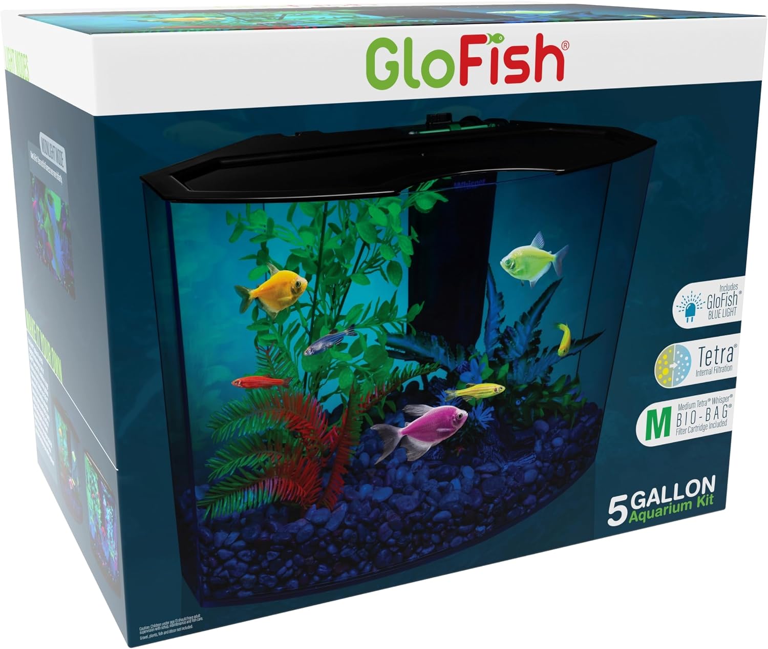 GloFish Crescent aquarium Kit 3 Gallons, Includes Hidden Blue LED Light And Internal Filter