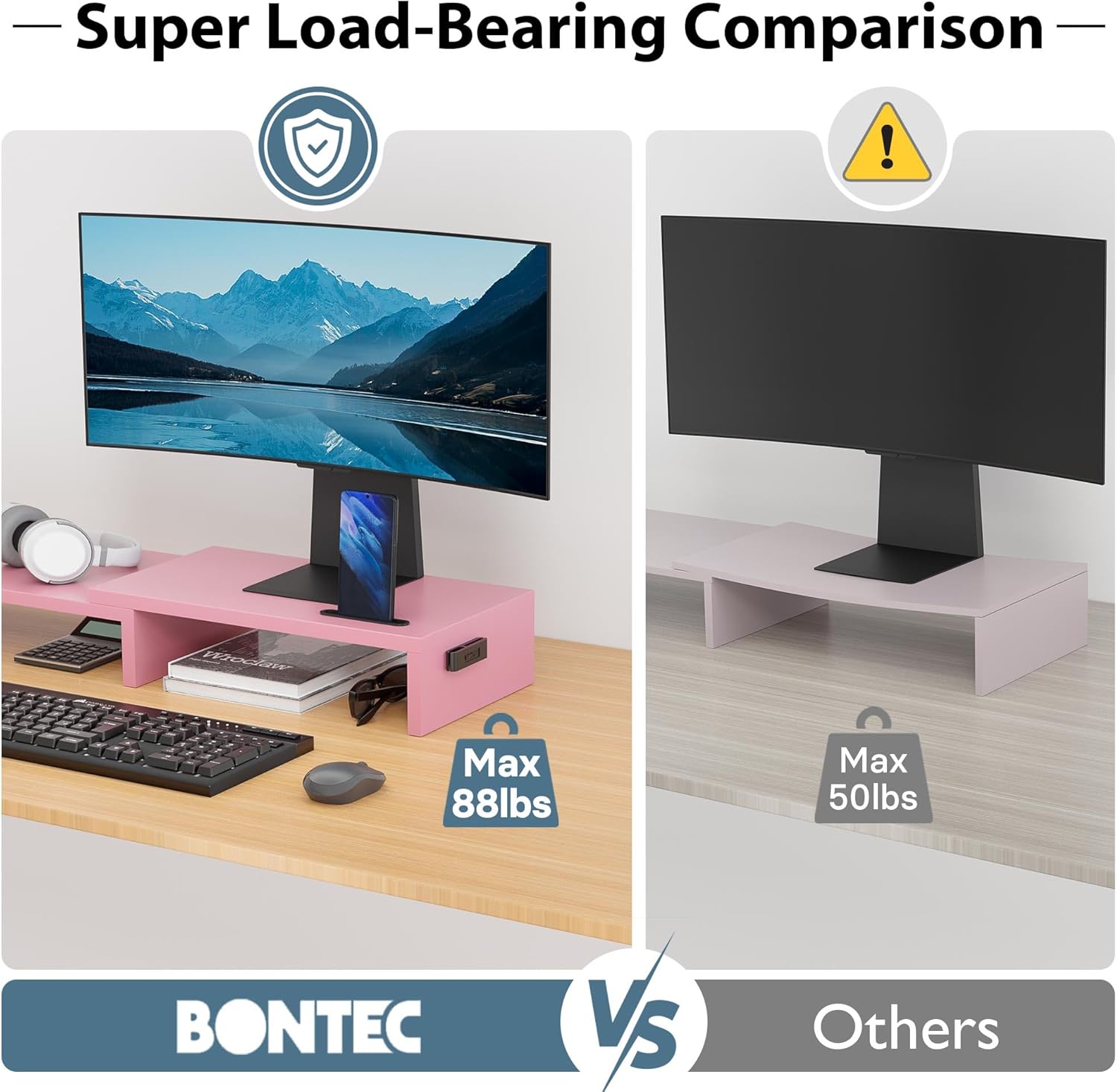 BONTEC Dual Monitor Stand Riser, Adjustable Length & Swivel Angle, Black