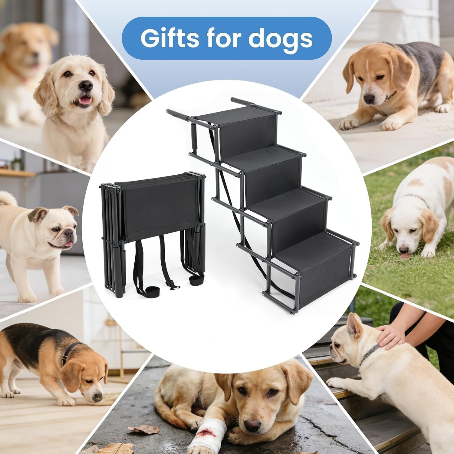 Portable Extra Wide Dog Steps, Large Dog Folding Stairs for Car, Truck, SUV | 4 Steps Non-Slip Dog Ramp for Large Dogs, Supports Up to 300 Lbs