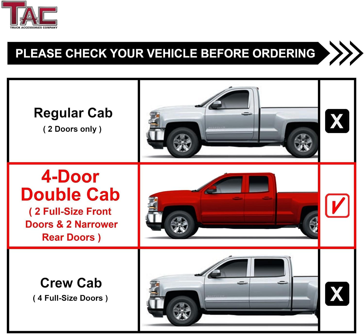 TAC Side Steps Fit Chevy Silverado/GMC Sierra 1999-2018 1500 & 1999-2019 2500/3500 Extended/Double Cab (Excluding C/K Classic) (Body Mount) Truck Pickup 3" Black Side Bars Nerf Bars 2 Pieces