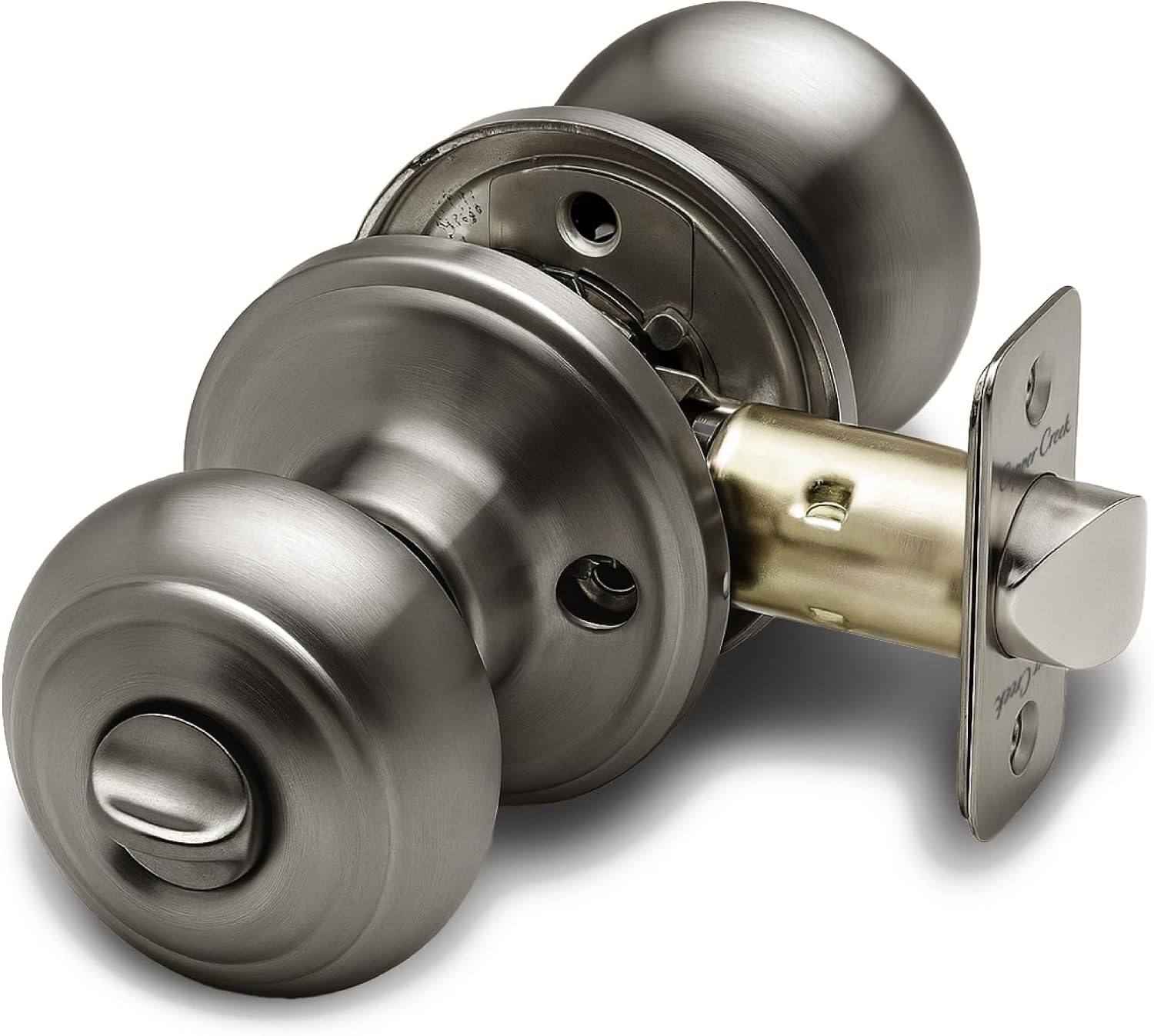 Copper Creek Colonial Privacy Interior Door Knob – ANSI Grade-3 Certified, Modern Heavy Duty Handle, Easy Install and Reversible for Bedroom, Bathroom and Closets – Satin Stainless (1 Pack)
