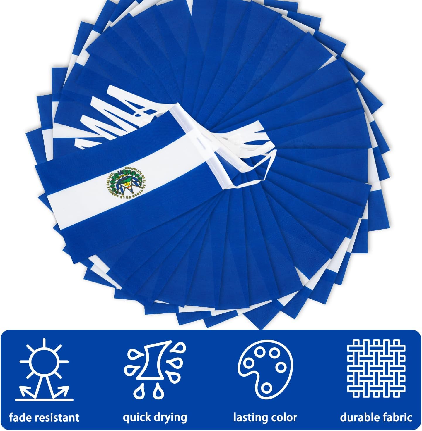 Nicaragua String Flag Pennant Banner, Small Mini Nicaraguan Flags Bunting Banner, National Country Decoration for School, Party, Sports Events, Patriotic Festival, 33 Feet 30 Flags