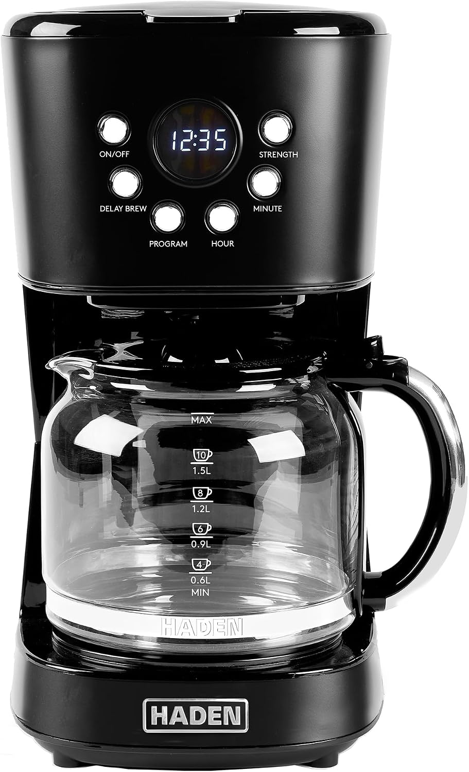 HADEN 12-Cup Programmable Coffee Maker for Home or Office, Putty & Chrome – Drip Brewer Machine with Brew Strength, Delay Brewing