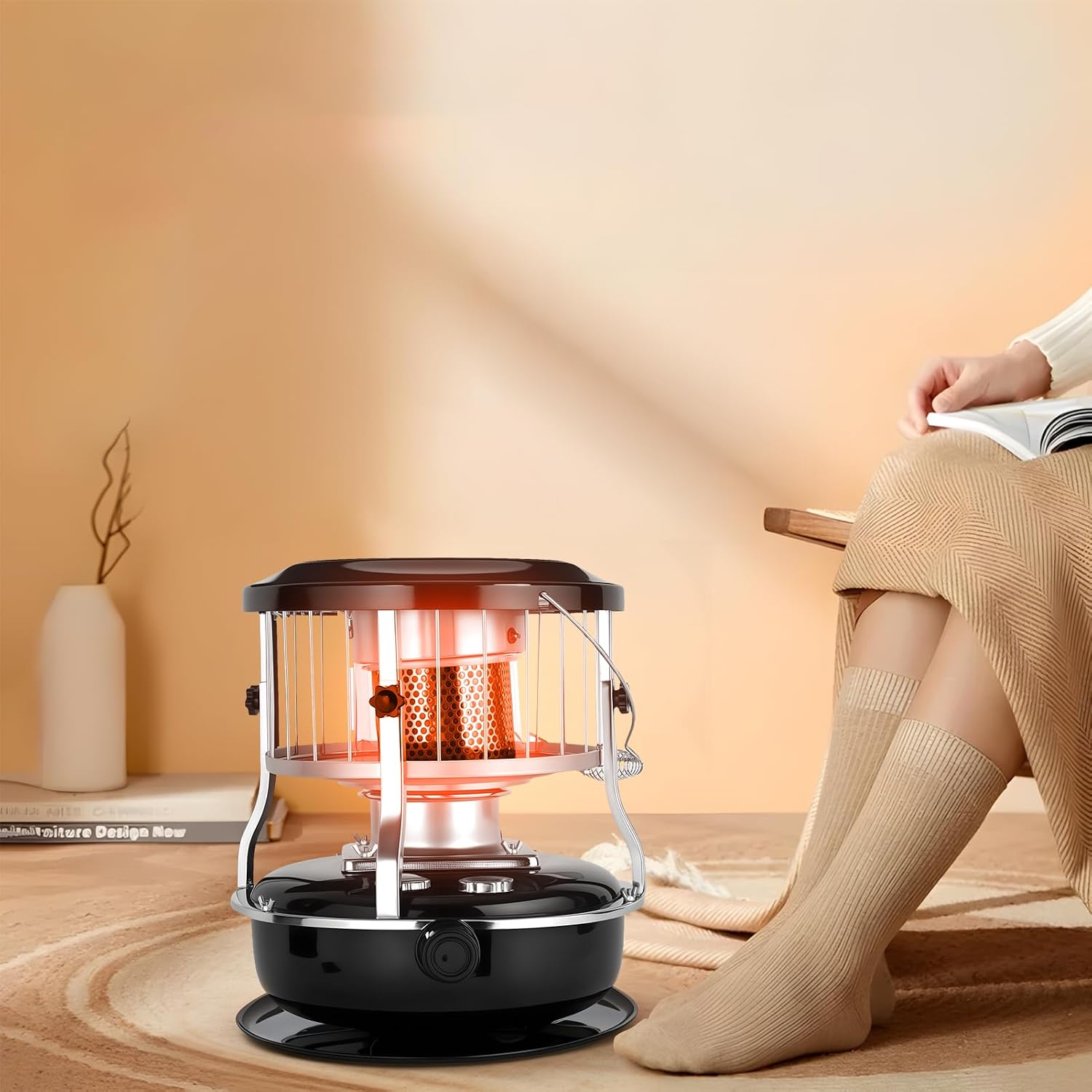 Kerosene Heater for Indoor & Outdoor, 9000 BTU Non-Electric Kerosene Stove, Portable Cordless Space Heater for Home, Garage, Basement, Camping, Cooking Heating (Green)