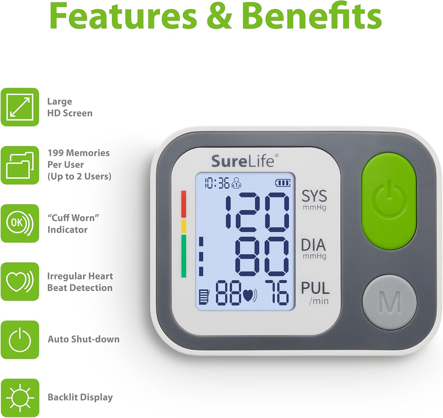 SureLife Premium Wrist Blood Pressure Monitor | Voice Readout, Irregular Heartbeat Alerts, Color-Coded Backlit LCD Screen, Fully Automatic