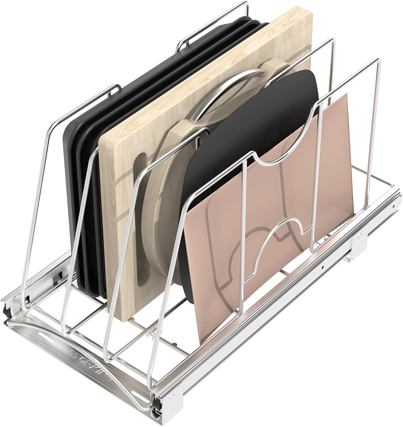 Pull Out Cookie Sheet Organizer, 11" W x 22" D x 11.8" H, Chrome