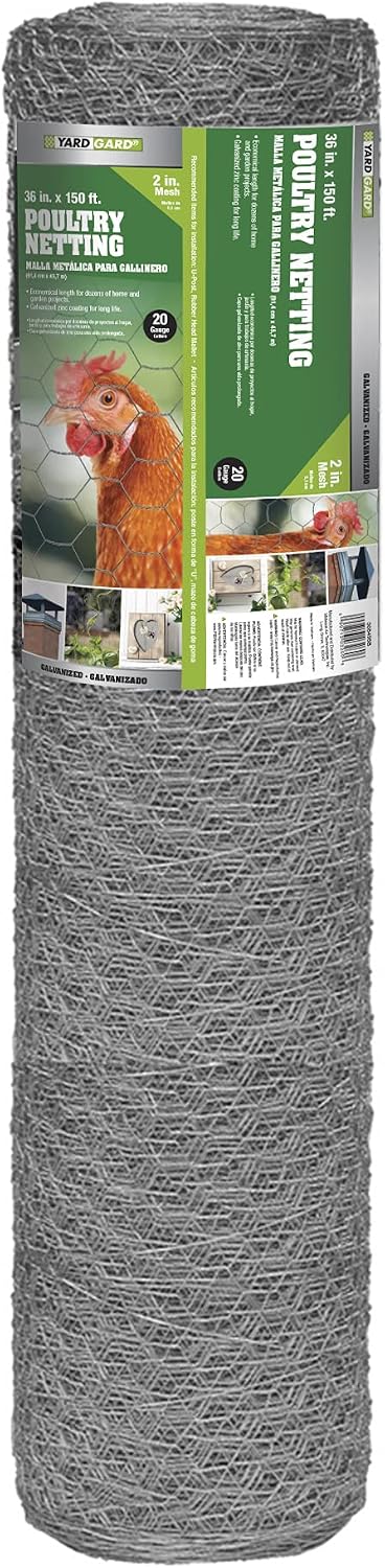 YARDGARD 2 Inch Poultry Netting, Chicken Wire Fence, 20 Gauge Galvanized Steel, Rabbit Fencing, Bird Enclosures, Garden Protection and Plant Support, 48 Inches x 150 Feet