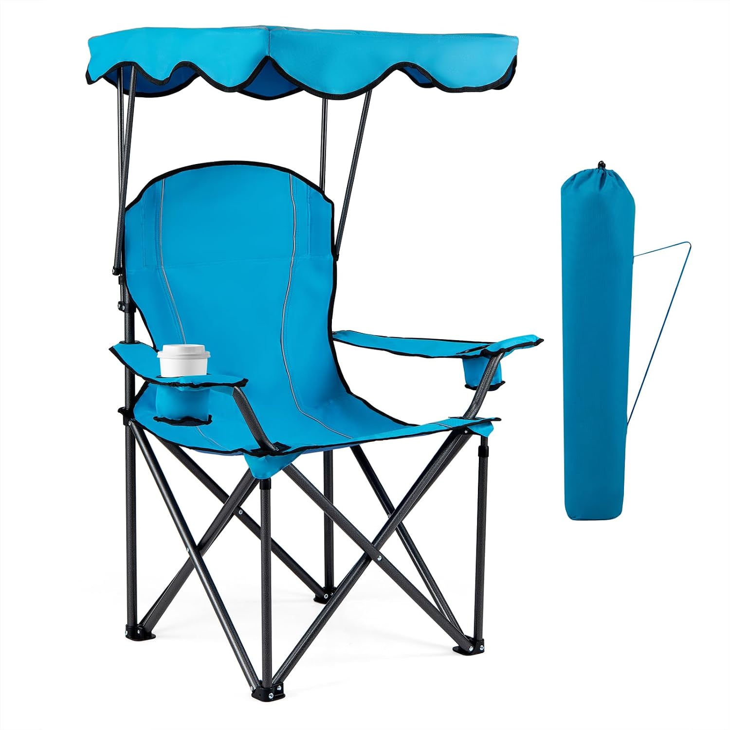 Goplus Camping Chair with Canopy Shade, Folding Lawn Chair with Umbrella Cup Holder & Carry Bag, Portable Sunshade Chair for Adults for Beach Outdoor Travel Hiking Fishing (Red)