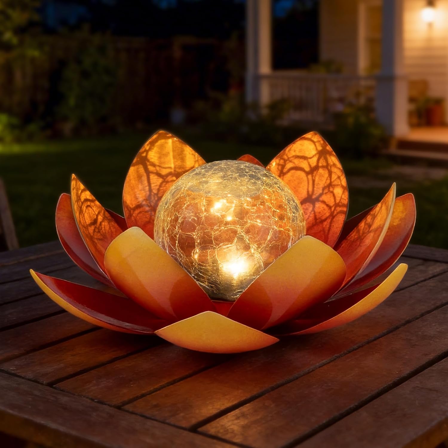 Huaxu Solar Lights Outdoor Garden, Crackle Globe Glass Lotus Decor, Waterproof LED Metal Flower Decorations for Patio,Lawn,Walkway,Tabletop,Ground