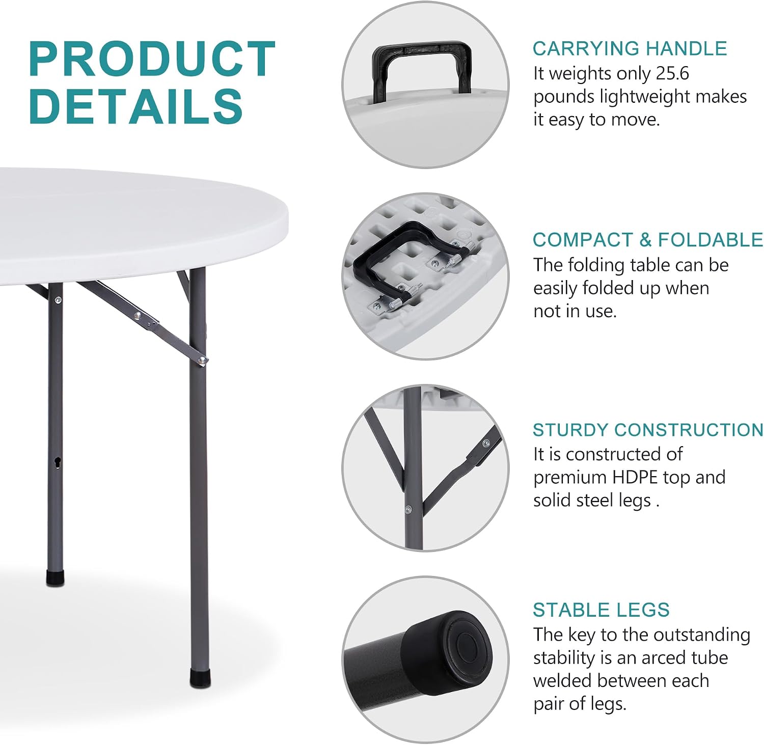 SUPER DEAL 6FT Folding Table for Indoor Outdoor, Portable Heavy Duty Fold-in-Half Plastic Dining Picnic Party Camping Table with Carrying Handle