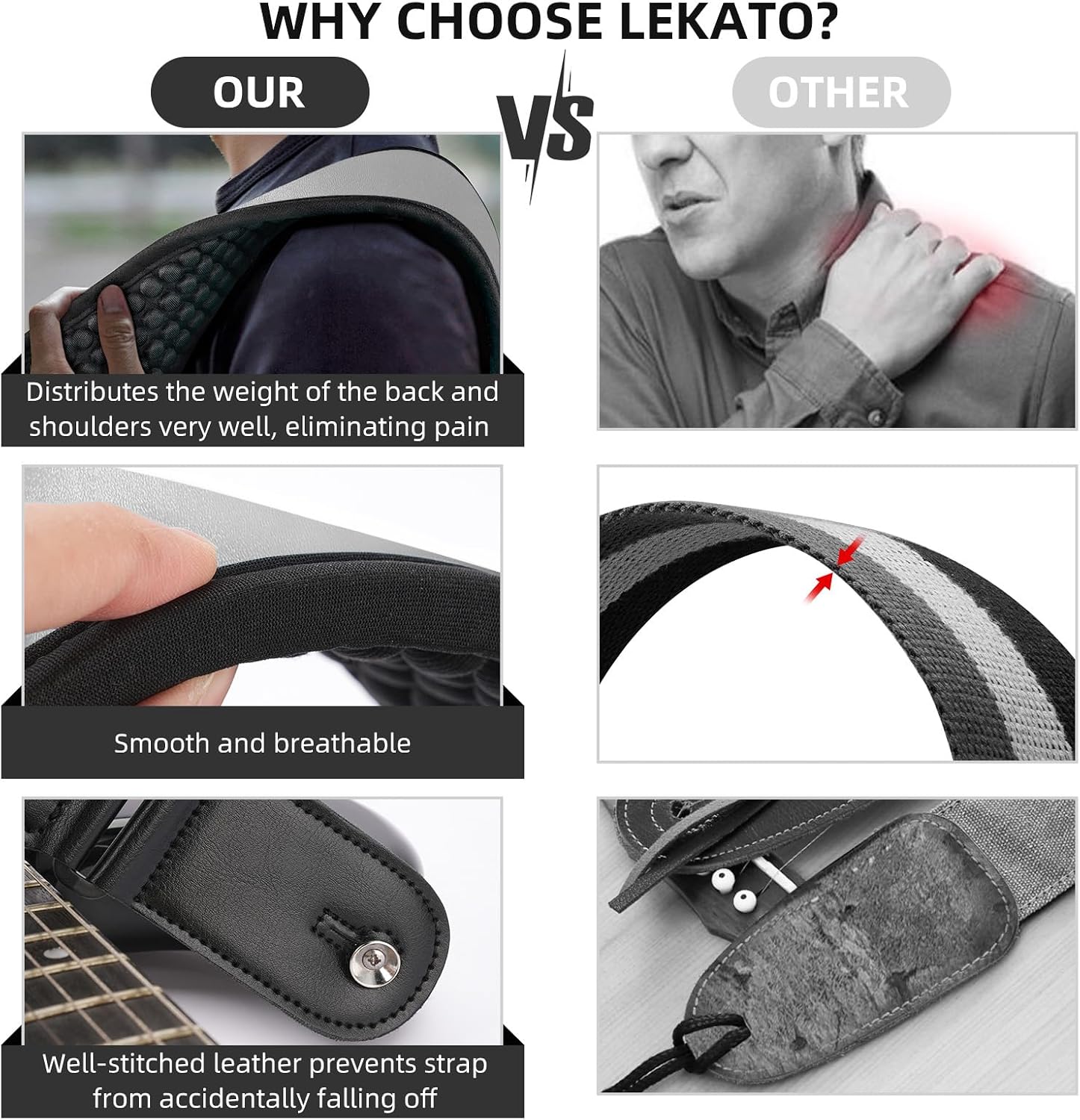 LEKATO Guitar Straps for Electric Guitar Bass