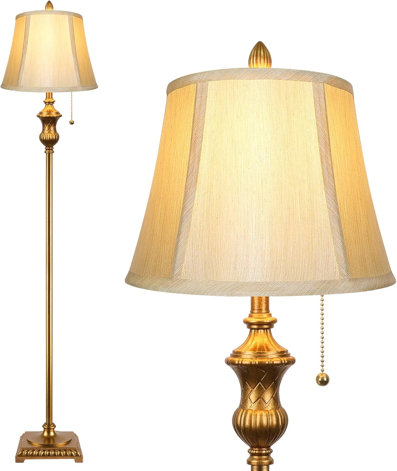TOBUSA Traditional Floor Lamp, Standing Lamp with Bronze Fabric Shade