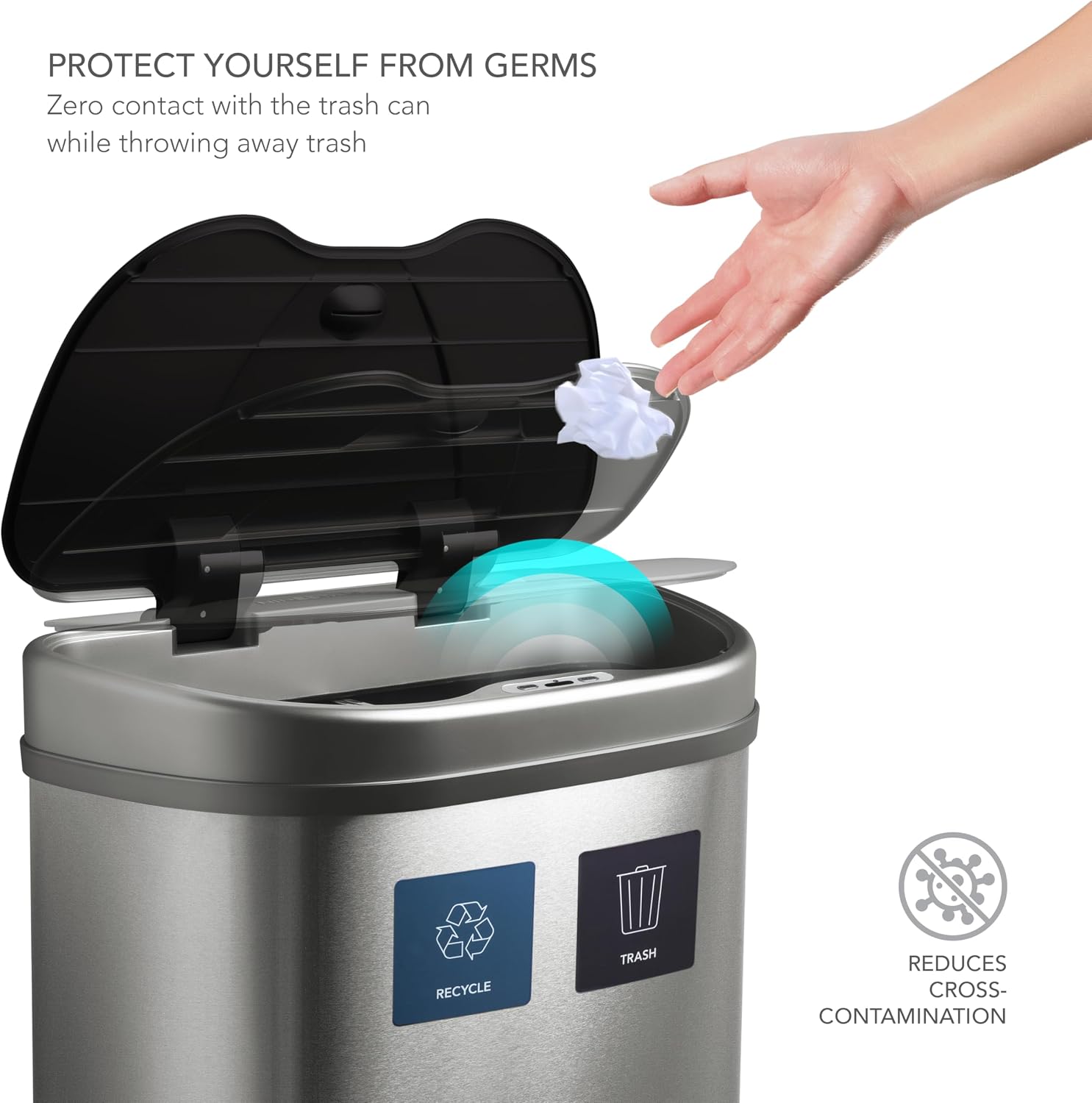 Ninestars DZT-70-R3 Motion Sensor Trash Can, Extra Large, Silver