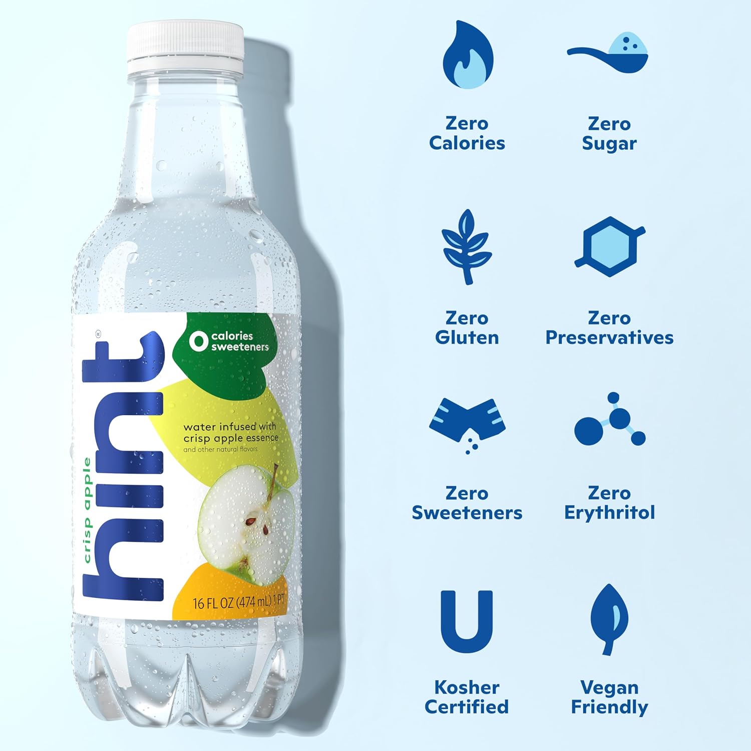 Hint Flavored Water Zero Sugar 0 Calories - Pineapple 16 FL Oz (12 pack) | Crisp, refreshing water, fruit flavors. 0 calories, 0 sugar, 0 sweeteners. Hydration for wellness. Gluten-free, Kosher, Vegan