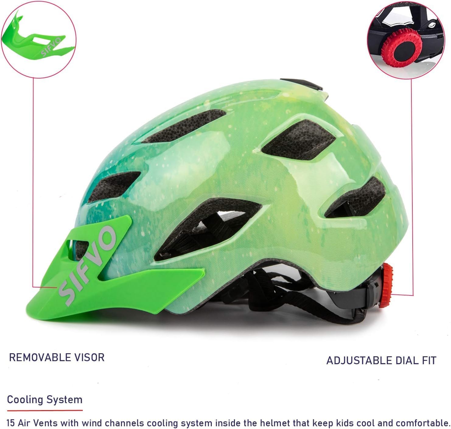Kids Helmet, SIFVO Kids Bike Helmet Boys and Girls Bike Helmet with Cool Visor Helmet for Kids 5-14