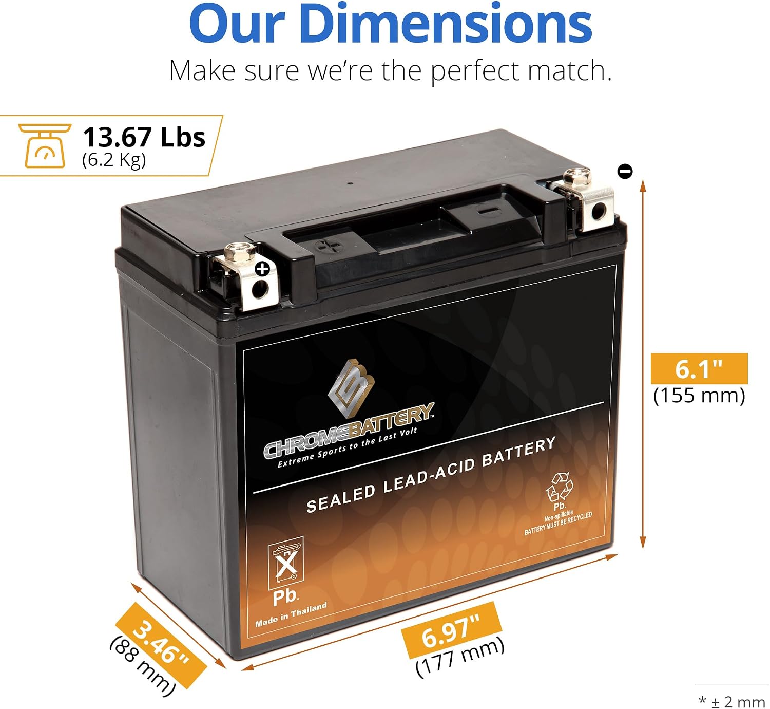 CB CHROMEBATTERY YTX30L-BS 12V 385 CCA AGM – Maintenance-Free 30Ah Battery for Harley, ATV, UTV, Snowmobile, Jet Ski – T3 Nut & Bolt Terminal – Fits Harley Touring, Polaris Sportsman 850