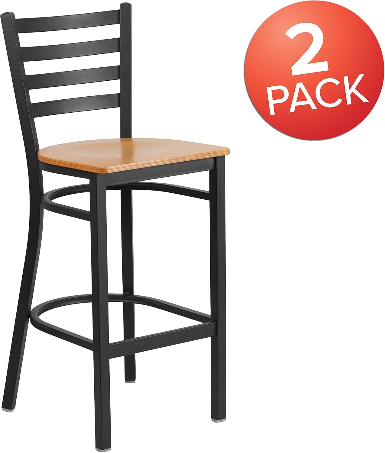 Flash Furniture Hercules Series Ladder Back Metal Restaurant Barstool, Modern Upholstered Armless Bar Height Chair for Restaurants and Kitchens, Black | Vinyl Upholstery, Durable Construction, Commercial Use