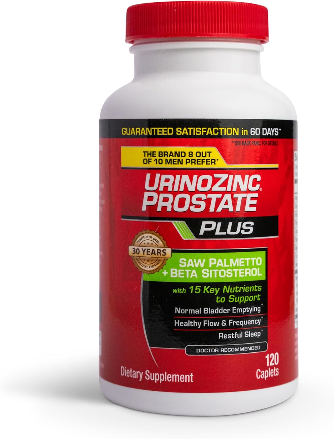 Urinozinc Prostate Plus, Saw Palmetto & Beta Sitosterol Supplement for Men, Reduce Frequent Urination (2 Month Supply, 120 Count)