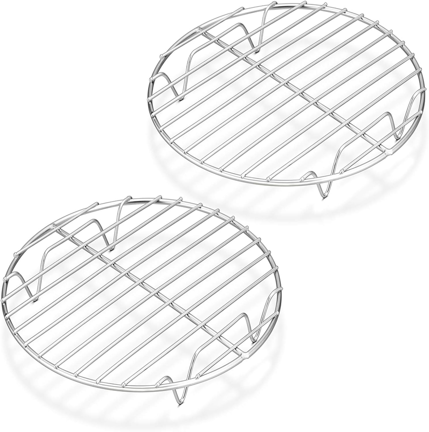 P&P CHEF 9 Inch Cooking Rack Round for Steaming Cooling, Silver, 2 Pack