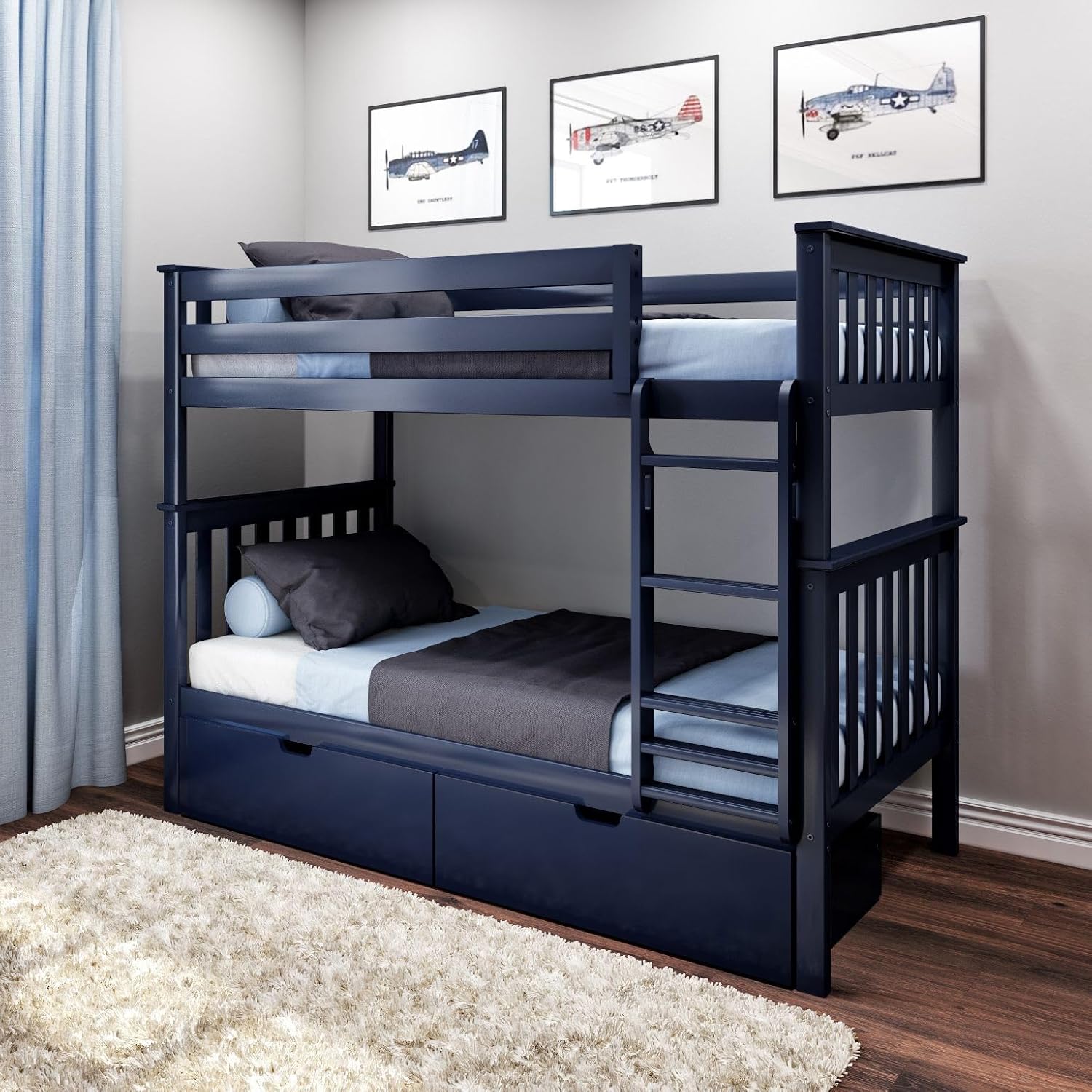 Max & Lily Bunk Bed Twin over Twin, Solid Wood Bunk Bed Frame with Ladder for Kids, 14" Safety Guardrails, Easy Assembly, No Box Spring Needed, White
