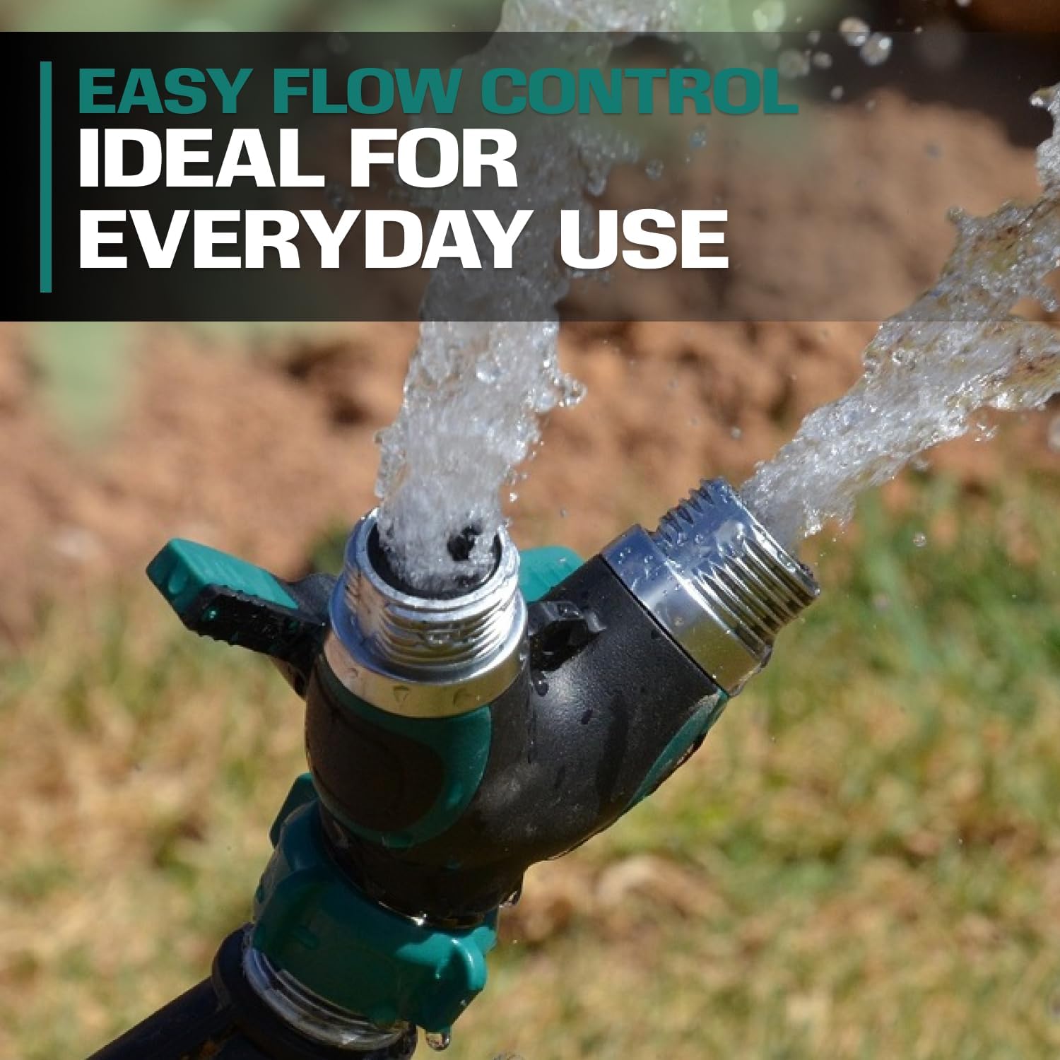 Hose Splitter 2 Way Heavy Duty Outdoor Faucet and Garden Connector - Water Spigot Splitter - Durable All-Metal Y Adapter with Shut-Off Valve - 4 x 4 x 1.5 Inches