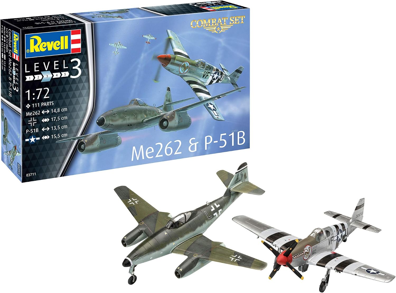 Revell RV03711 03711 Combat Set Me262 & P-51B Mustang Plastic Model kit 1:72 Scale, Unpainted