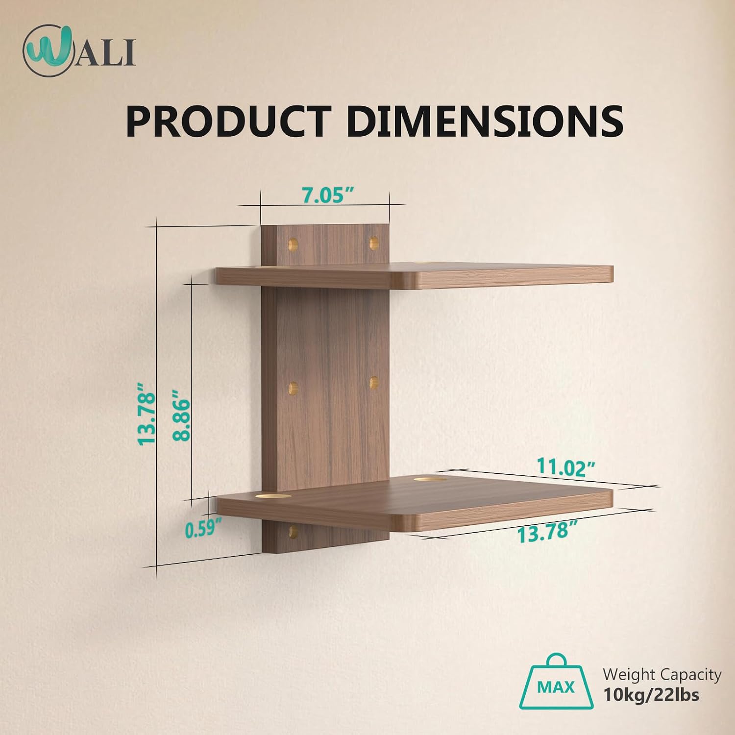 WALI Floating TV Shelf, 2 Tier Glass Projector Shelf for DVD Players, Routers, Game Consoles, Cable Boxes, Living Room Decor, Wall Mount Shelves Hold Up to 17.6lbs (CS202B), 2-Shelf, Black