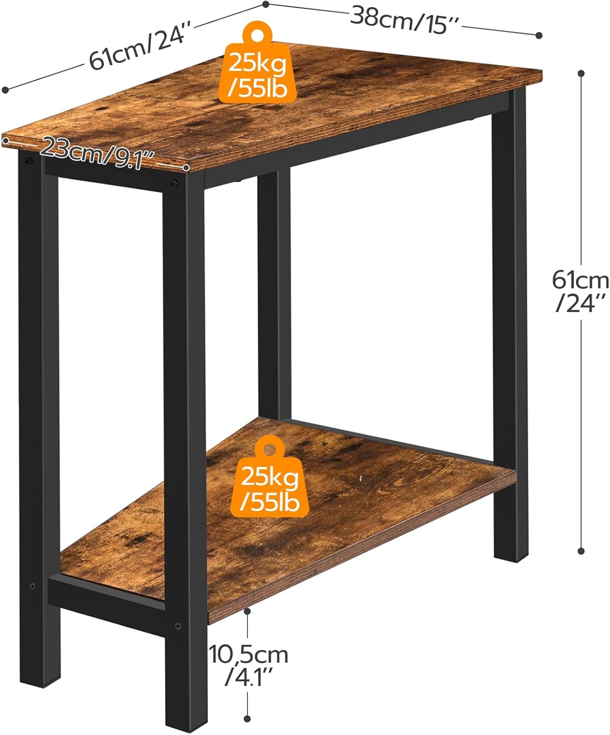 HOOBRO Wedge End Table, Recliner Wedge Side Table with Storage, Industrial Triangle Accent Table for Small Space, Corner, Living Room, Apartment