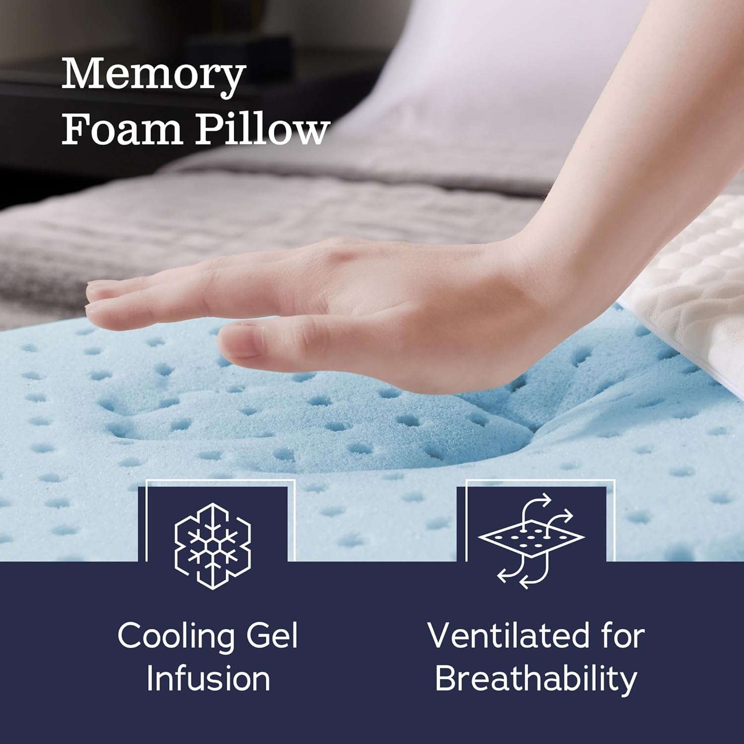 Weekender Cooling Gel Memory Foam Pillow for Sleeping – Standard Size, Ventilated Cooling Pillow for Side & Back Sleepers, Neck & Shoulder Support, Medium Firm, Washable Cover