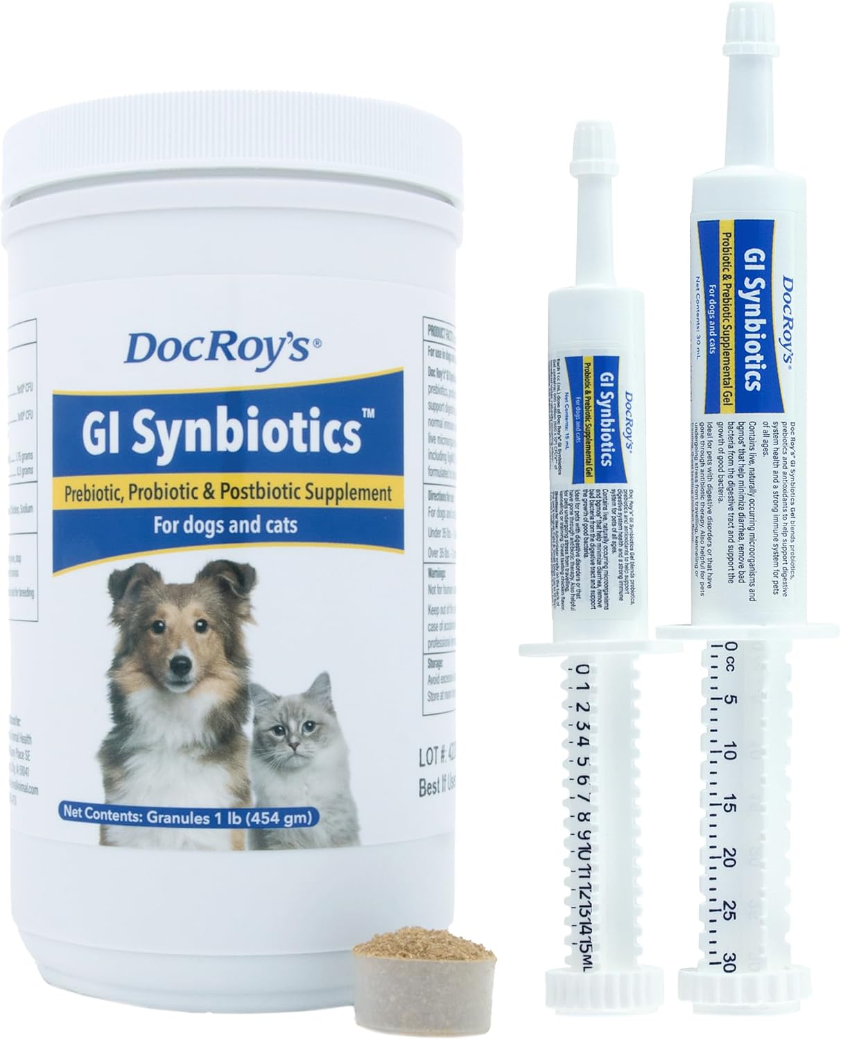 Doc Roys GI Synbiotics for Dogs and Cats, Prebiotic and Probiotic Granules, Digestive and Immune Support, Chicken Flavored, Made in USA, 454 gm