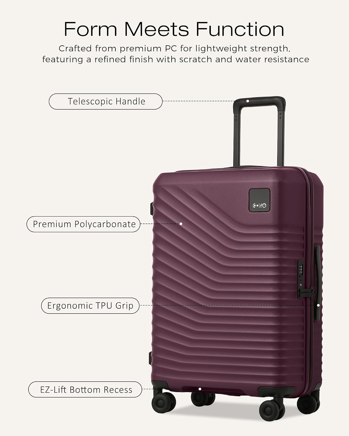 Coolife Luggage Carry-On, Lightweight PC Hardside Suitcase, 20-Inch, Black | Expandable Carry-On, Dual Spinner Wheels, TSA-Approved Lock, Upgraded PC Hardshell, Durable Travel Suitcase