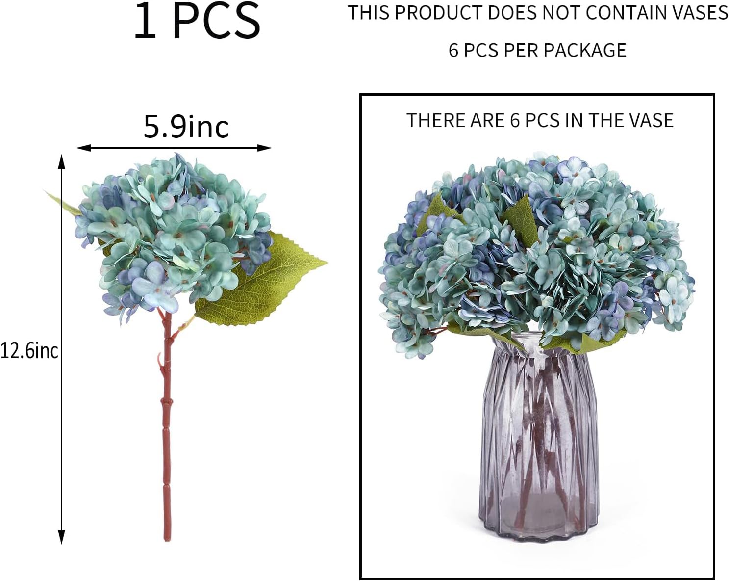 Kimura's Cabin 6pcs Silk Hydrangeas Artificial Flowers,Deep Lake Blue