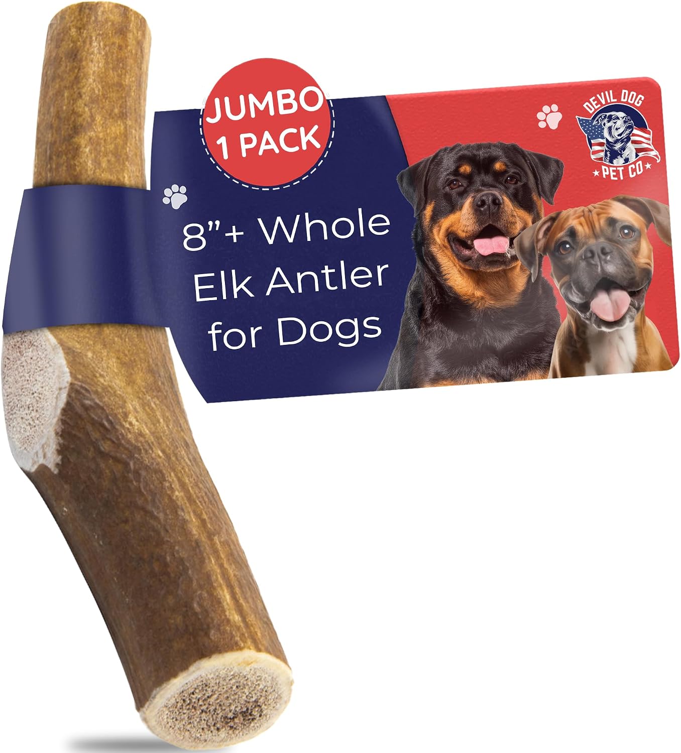 Devil Dog Pet Co Whole Elk Antlers for Dogs, Medium, Aggressive Chewers | Naturally shed Grade A Rocky Mountain elk antler, single ingredient, long lasting, 5 in+, fits breeds up to 50 lb