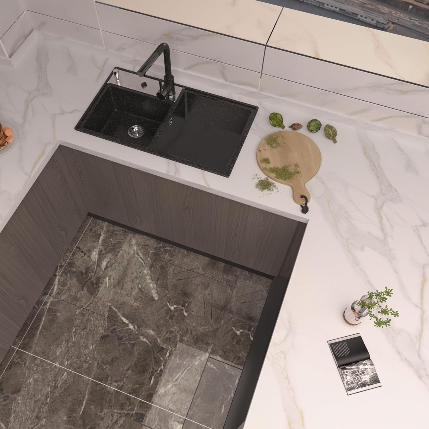 BAYYA Extra Wide Countertop Contact Paper Marble Peel and Stick Wallpaper | Grey Thicken Matte 48x354inch Gray Kitchen Peel and Stick Countertops Bathroom Self-Adhesive Waterproof Marble Vinyl Wrap