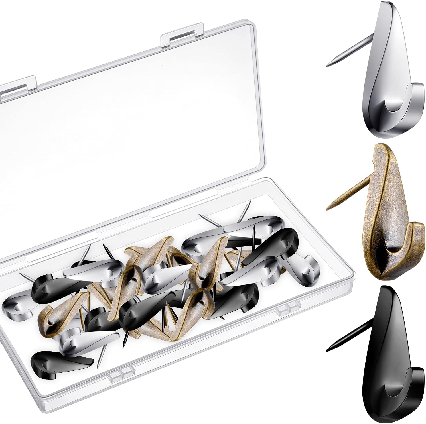 30 Pcs 20 Lbs Pin Hooks Push Pin Hangers Teardrop Style Picture Hooks Metal Picture Hanging Nails for Home Office Wooden Fabric Wall(Silver)
