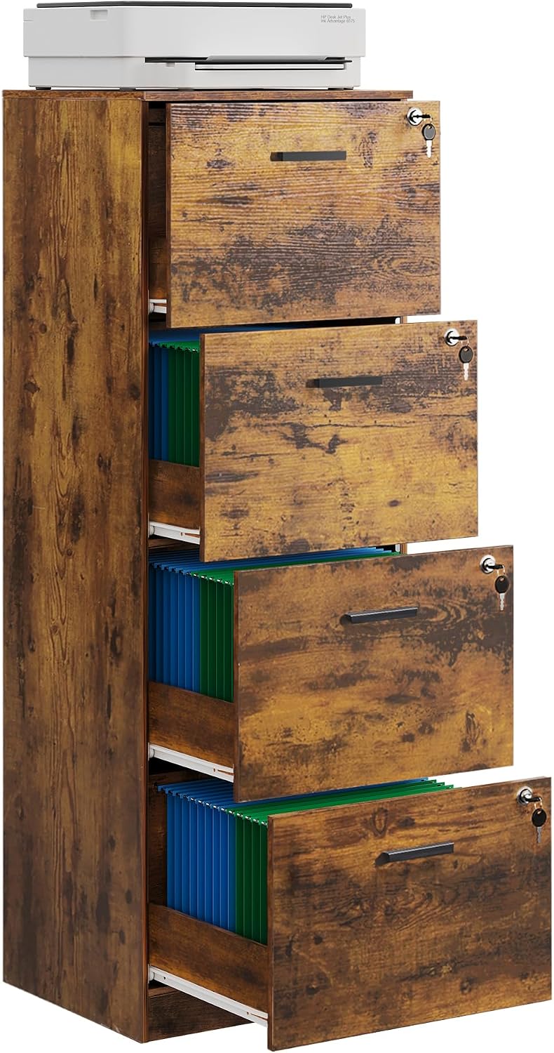 DEVAISE 3 Drawer Wood File Cabinet with Lock, Fits Letter and A4 Size | Wooden Tall Vertical Filing Cabinet, Home Office Printer Stand, Easy Assembly, White