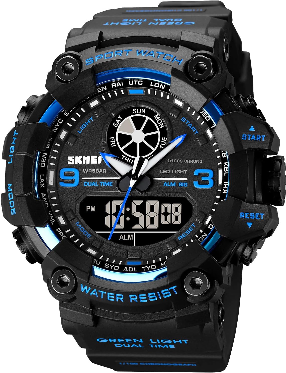 FANMIS Men's Analog Digital Sport Watch Military Dual Display 50M LED Watch | Men's Dual Display Sports Watches With Led Backlight Alarm Stopwatch 12/24h Time Outdoor Running Swimming