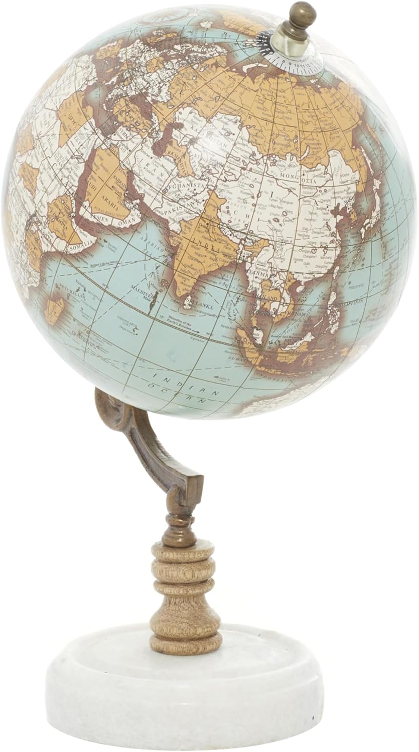 Deco 79 Marble Globe with Marble Base, 7" x 7" x 11", Teal | Educational/Geographic Earth World Map Decorative World Globe With Marble Base World Globe