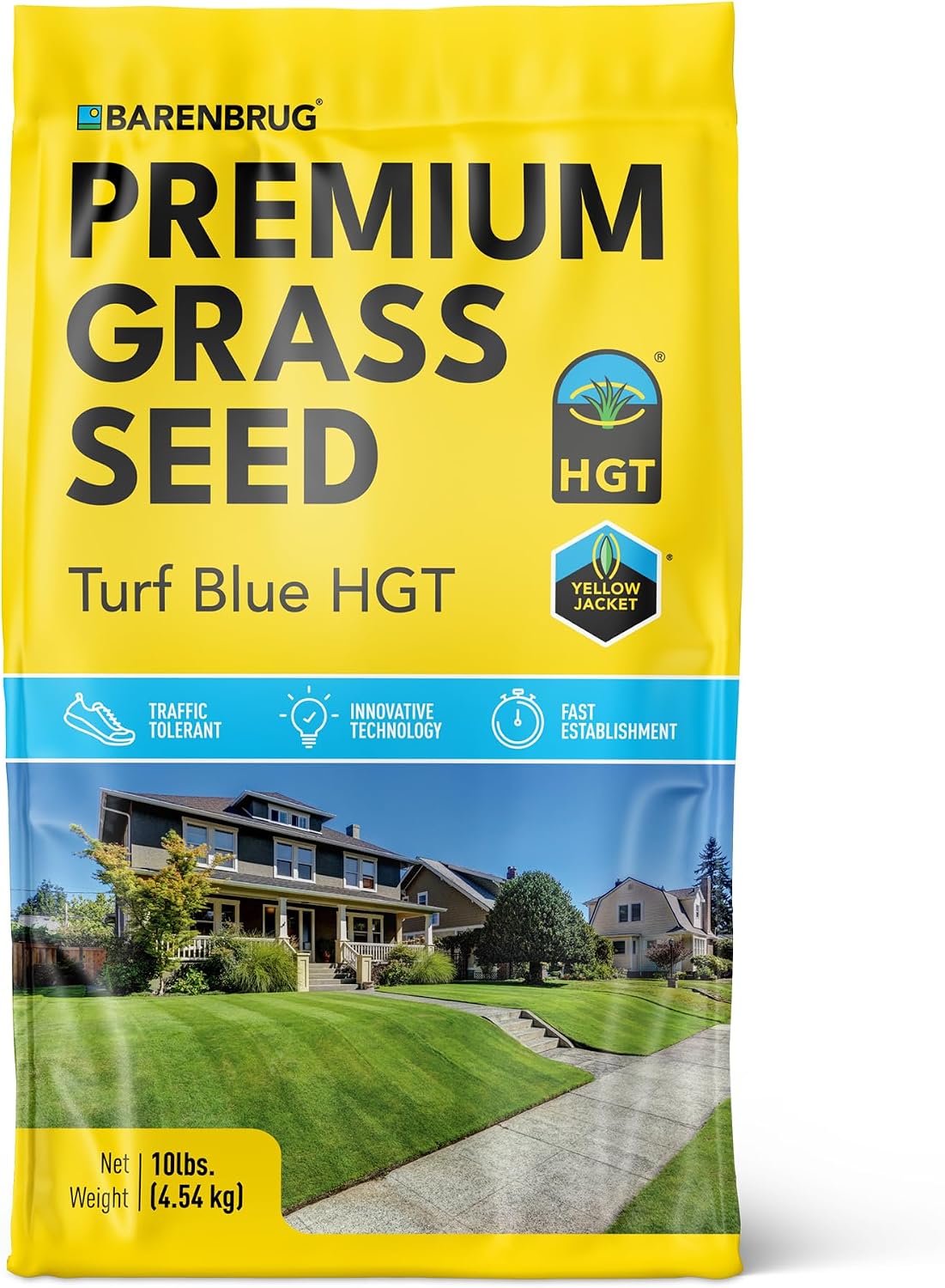 Barenbrug Turf Blue Healthy Grass Technology Grass Seed with Yellow Jacket Coating - Heavy Traffic Seed for Use on Sports Fields, Golf Courses, Parks