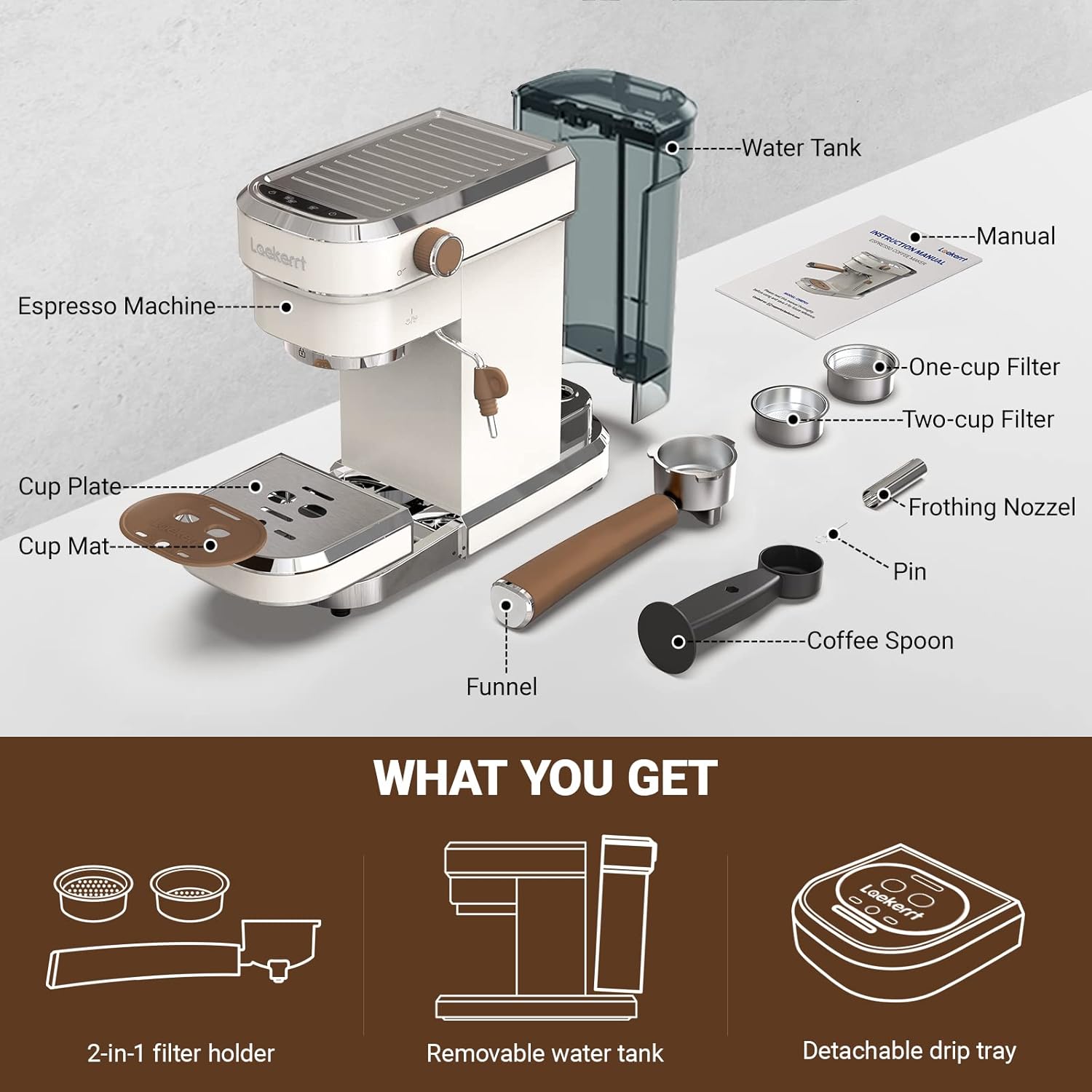 Espresso Machine, Expresso Coffee Machines for Home, 20 Bar Cafetera Espresso with Milk Frother Steam Wand