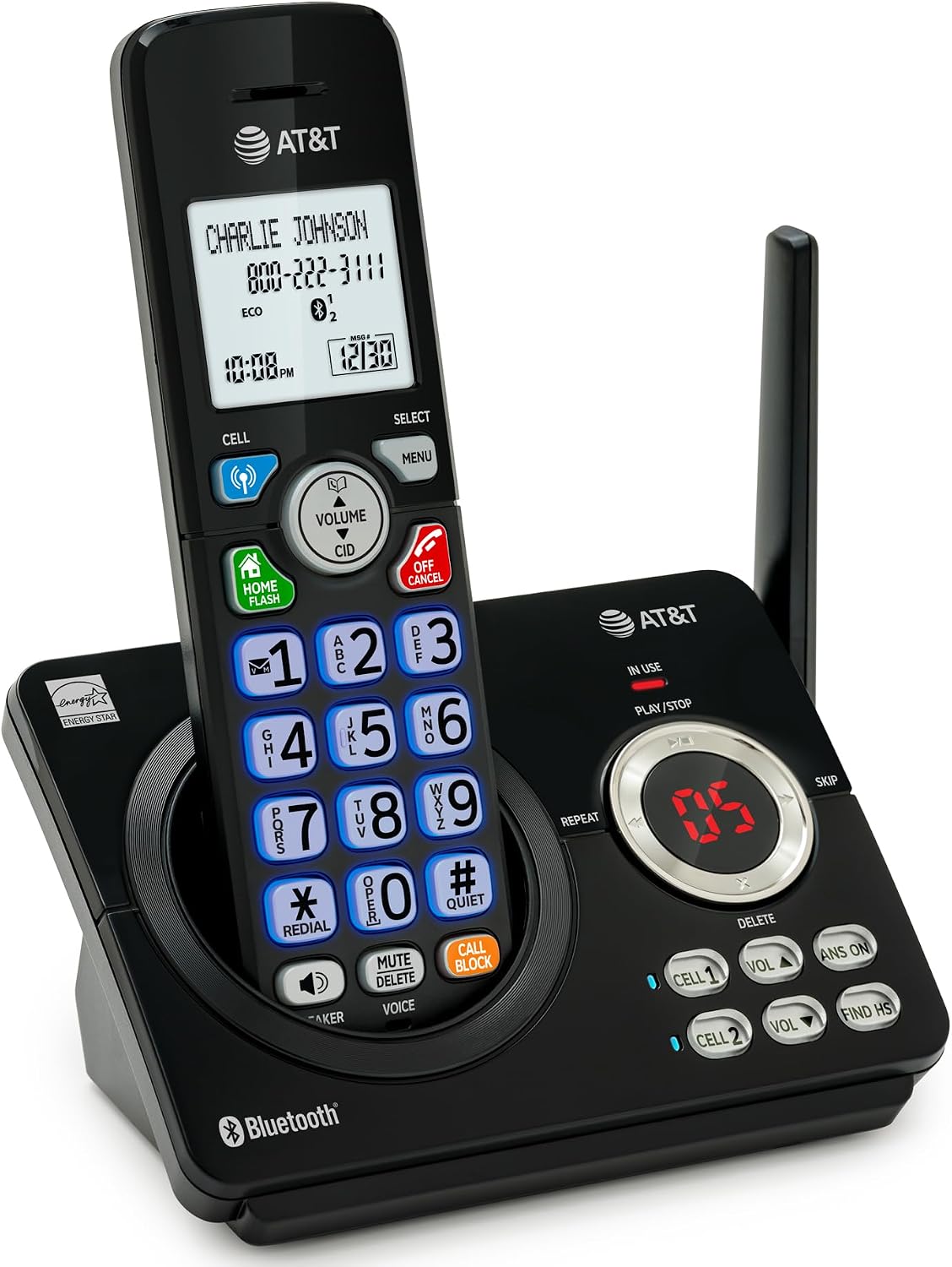 AT&T DL72219 DECT 6.0 2-Handset Cordless Phone for Home with Connect to Cell, Call Blocking, 1.8" Backlit Screen, Big Buttons, intercom