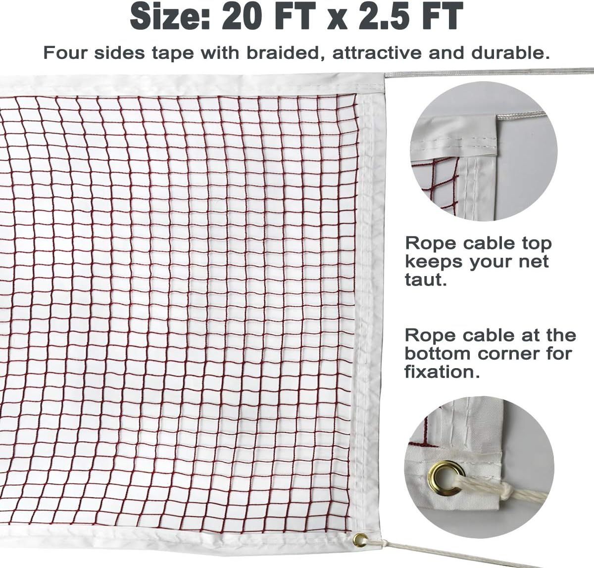 Badminton Tournament Net 20 FT x 2.5 FT