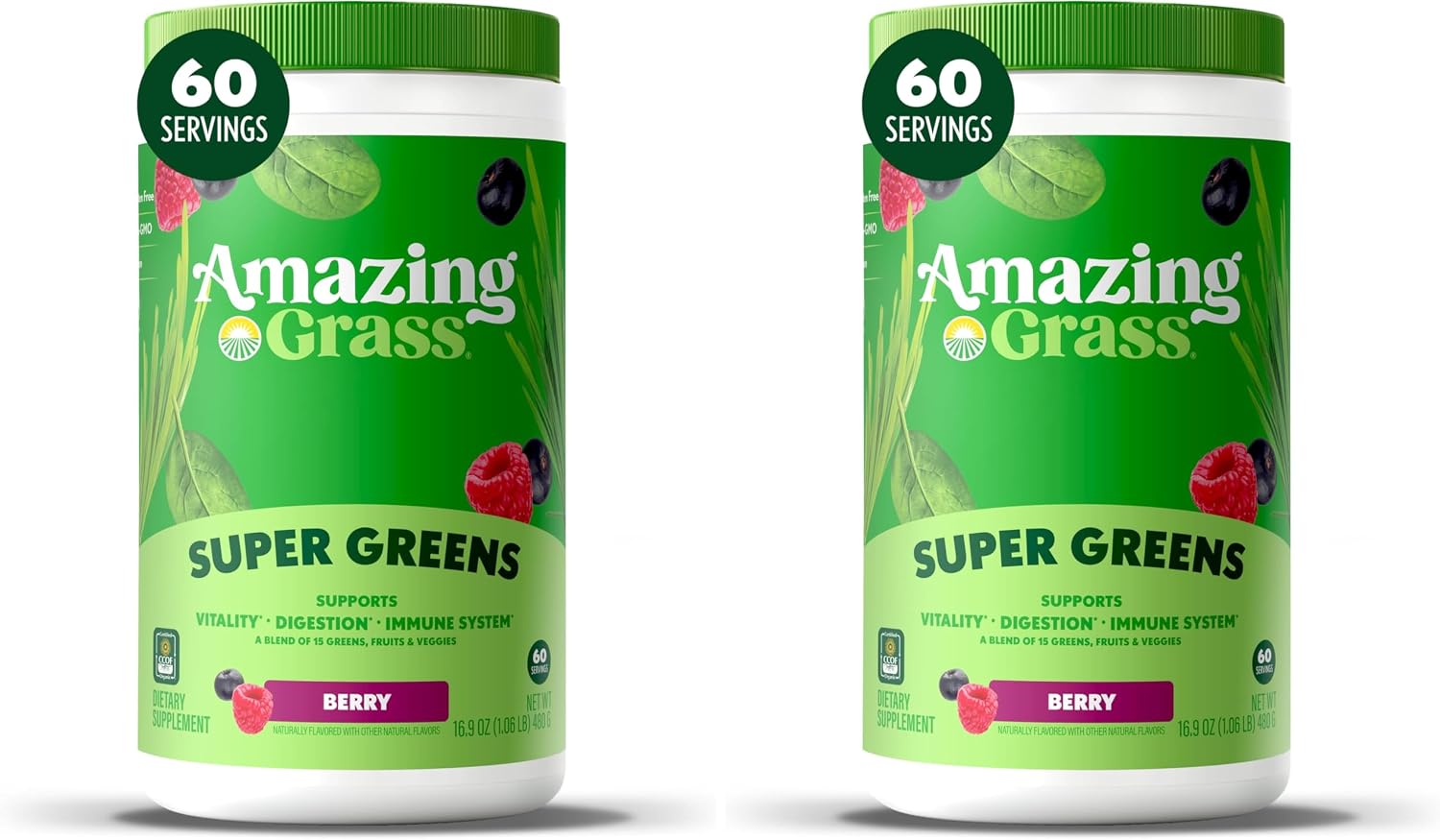 Amazing Grass Super Greens Powder Original, 60 Servings, 16.9 oz | Organic Greens Superfood Powder with Spirulina, Beet Root, Probiotics & Digestive Enzymes to Support Digestion